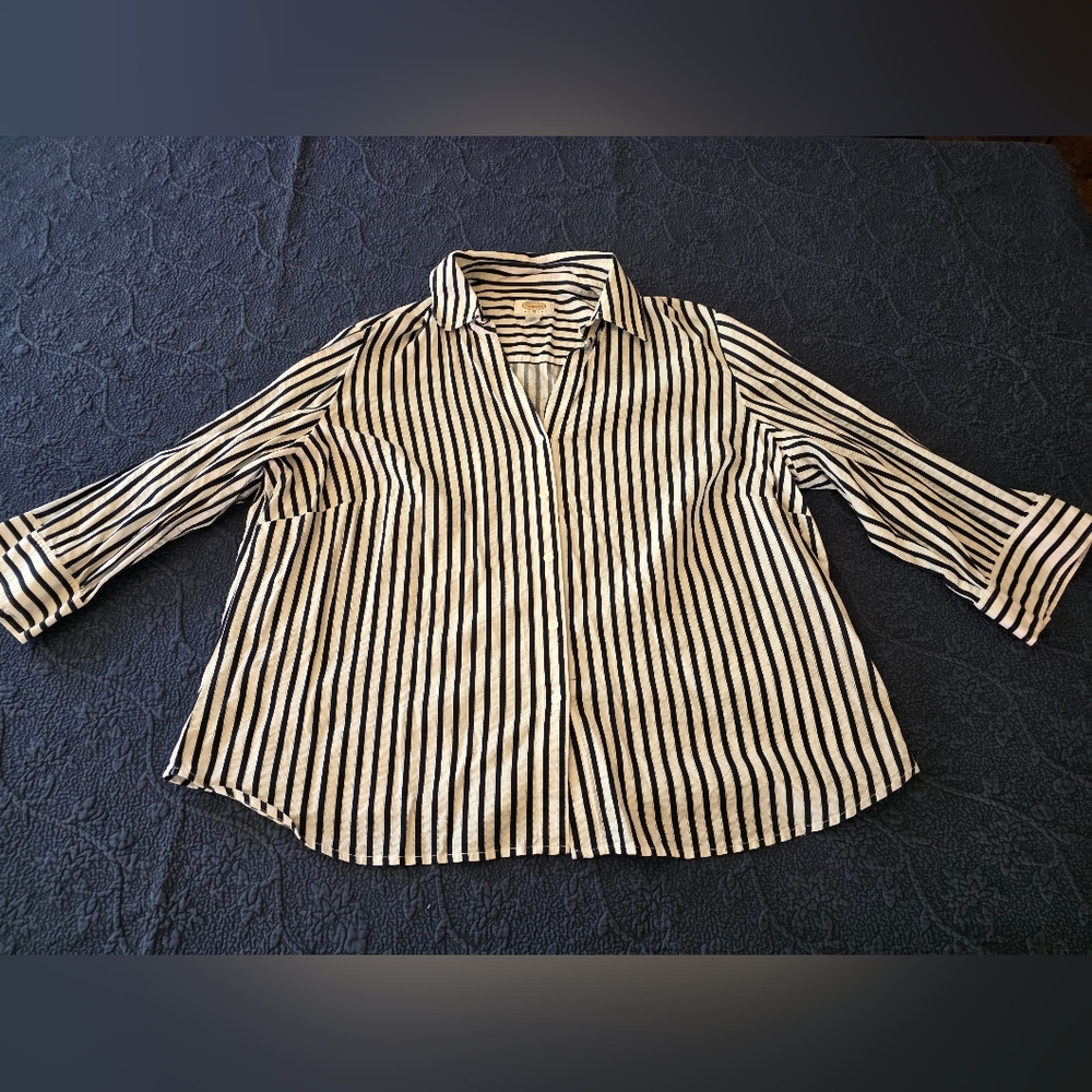 Talbots Striped Black and White Button-Up Shirt - 22W